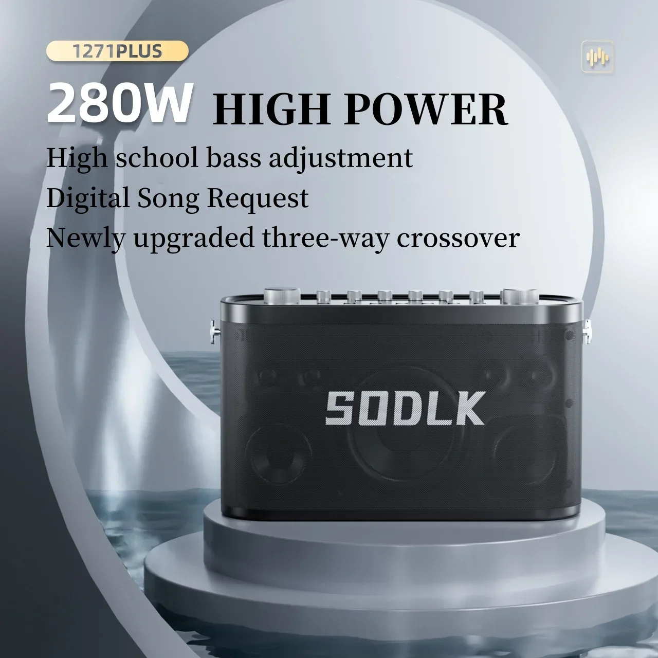 SODLK S1271 PLUS 280W Bluetooth Speaker Portable Three-way Sound Box Outdoor Waterproof Bass Subwoofer with LED Display Screen