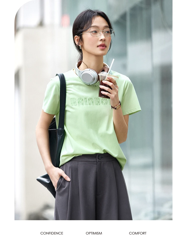 VIMLY Women Short Sleeve T-shirt 2025 Summer Tops Woman Cotton Blend Tees Female Letter Embroidered T Shirt Ladies Clothes A1109