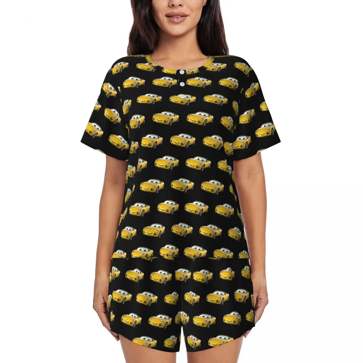 

Custom Printed Women Cars Cartoon Cruz Ramirez Pajamas Set Short Sleeve 2 Piece Sleepwear Pjs Lounge Sets