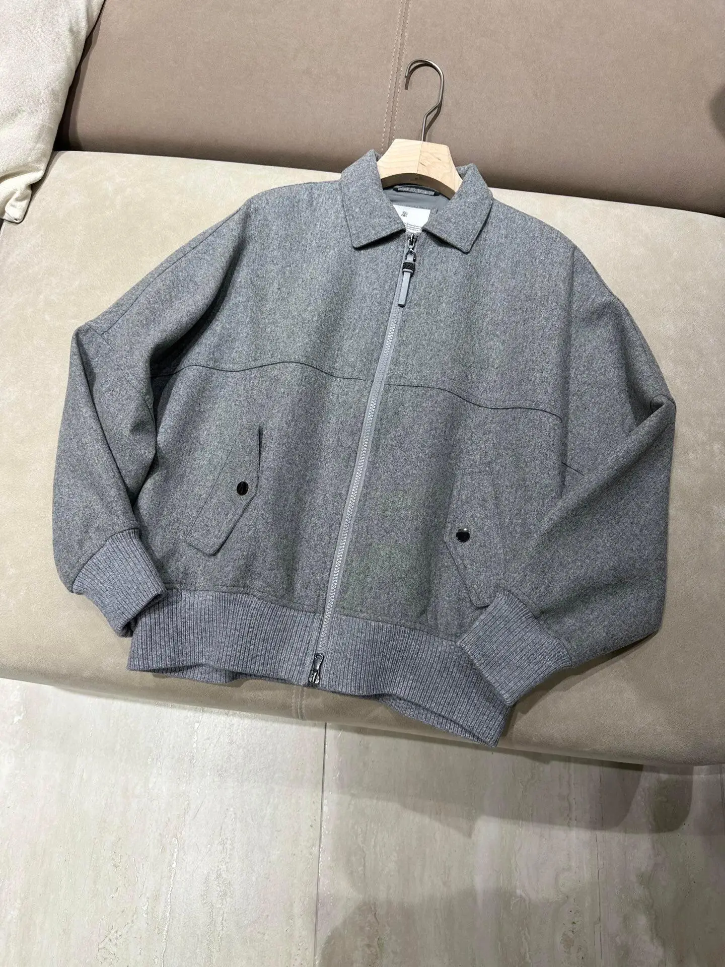 First Cut Wool Cashmere Blend Women Short Pilot Jacket, Loose Lapel Dropped Shoulder Commute Wool Coat