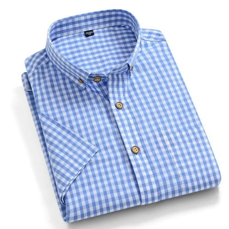 

New Plaid Short-sleeved Check Shirt Men's Casual Business Lapel Men's Summer Thin Simple Half-sleeved Top