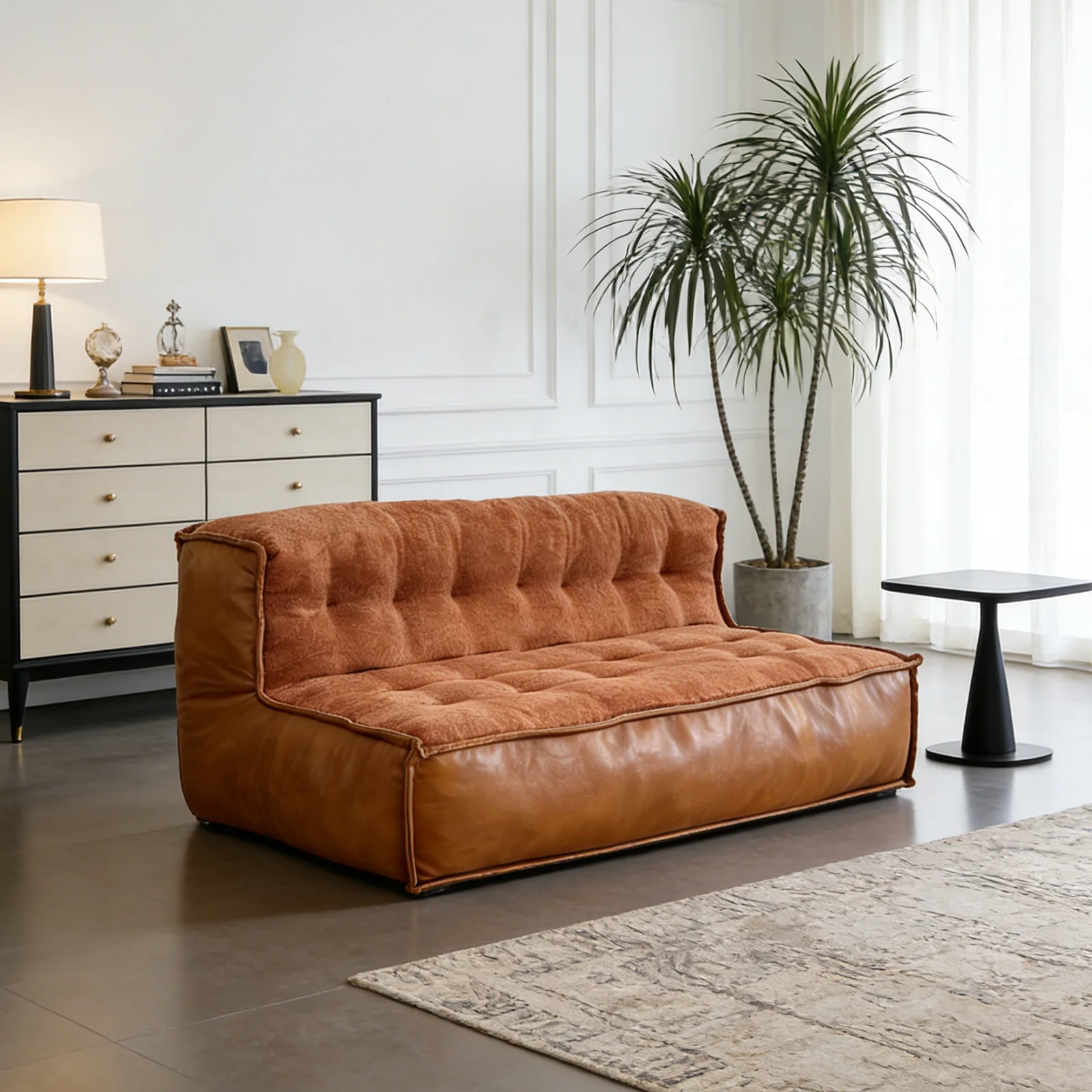 Sofa, Modul für kleine Wohnungen, Eckkombinationsblock, Waffelmuster-Lazy-Sofa, verstellbare Sofarückenlehne, Kissen.