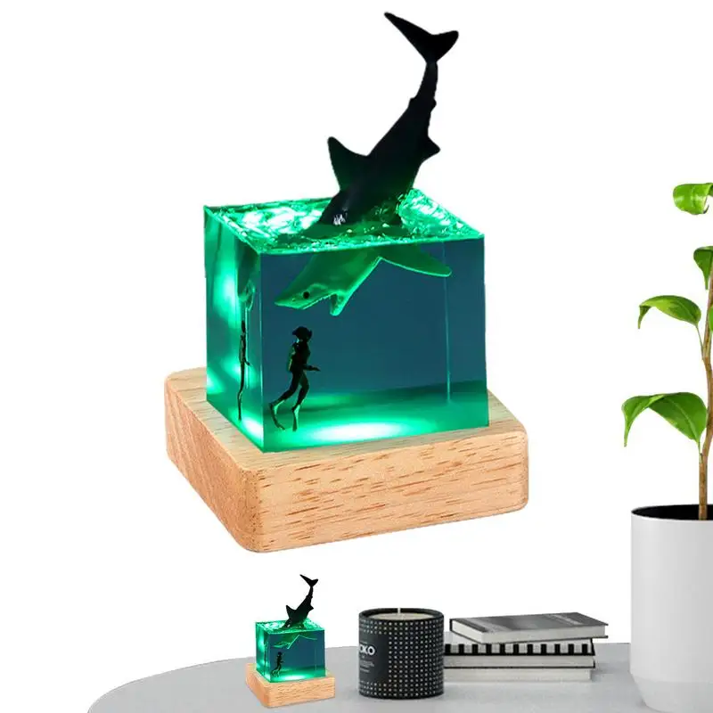 Marine Resin Whale Humpback Whale 5cm Cube Ornament Luminous Mini Night Light Birthday Gift Ornament Lamp Plug-in Novelty