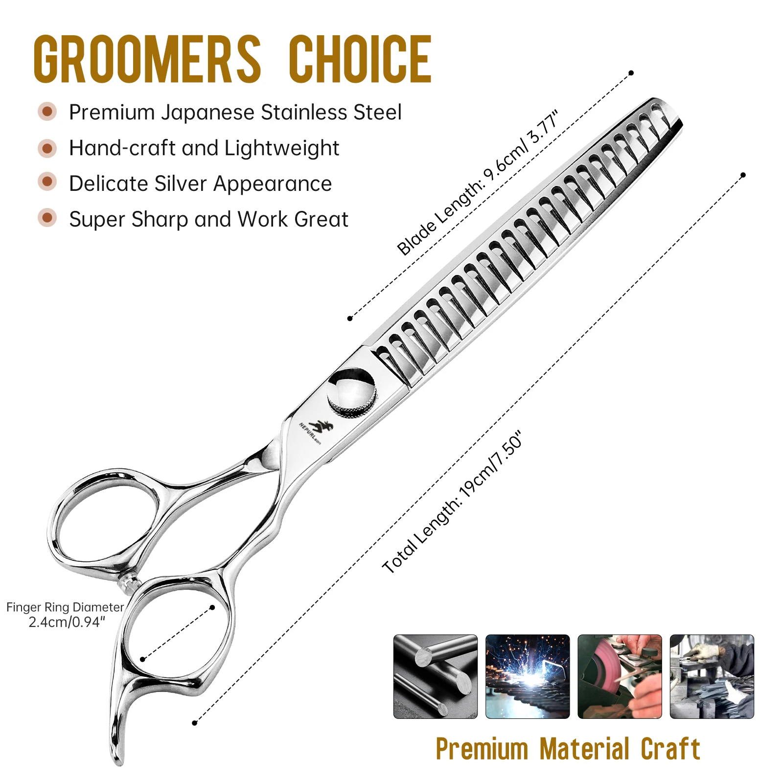 High-end 7.5inch silver VG10 CNC technology straight fishbone scissors pet grooming scissors super sharp and work great