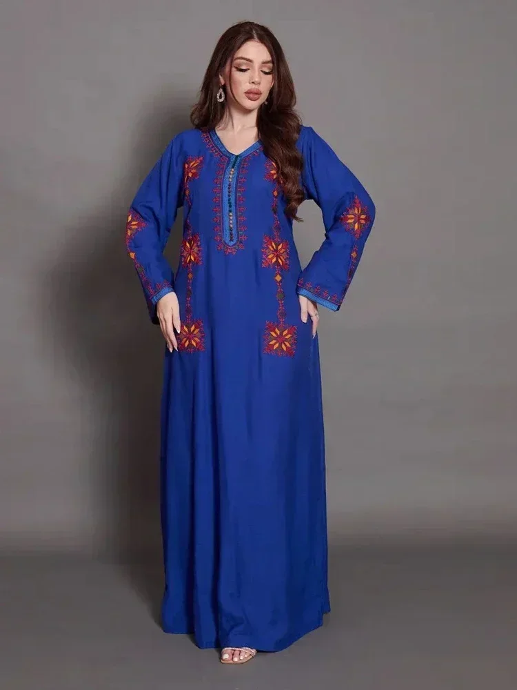 Elegant Embroidery Muslim Dress for Women Jalabiya Abaya Ramadan Long Dresses Abayas Woman Kimono Robe Moroccan Caftan Vestidos