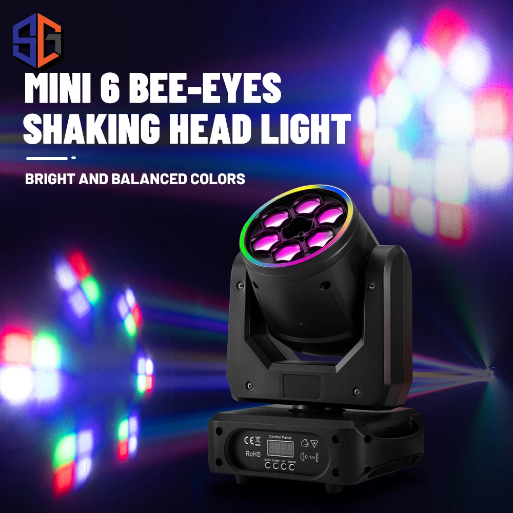 100W 6 Bee Eyes Moving Head 4in1 LED Mini Laser Beam Spot Light Podiumverlichting DMX512 Afstandsbediening voor DJ Disco KTV Wash Light