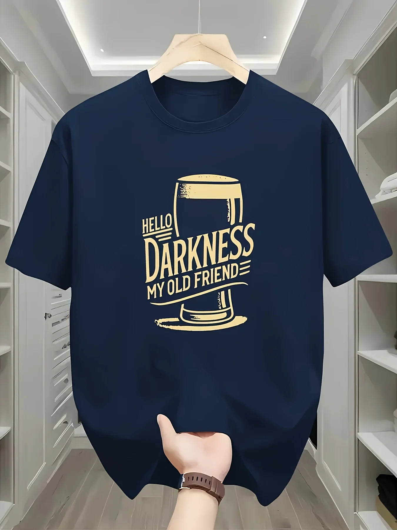Breathable Beer Light Yellow Bright Color Pattern Short-Sleeved Top, Regular Fit Casual Short Sleeves Suitable for Outdoor And D