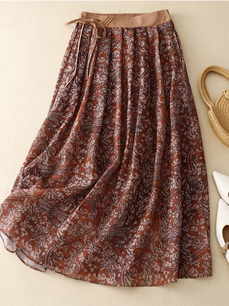 

High Waist Long Skirts Women New Arrival 2023 Summer Vintage Style Floral Print Loose Comfortable Female Casual Dresses B2611