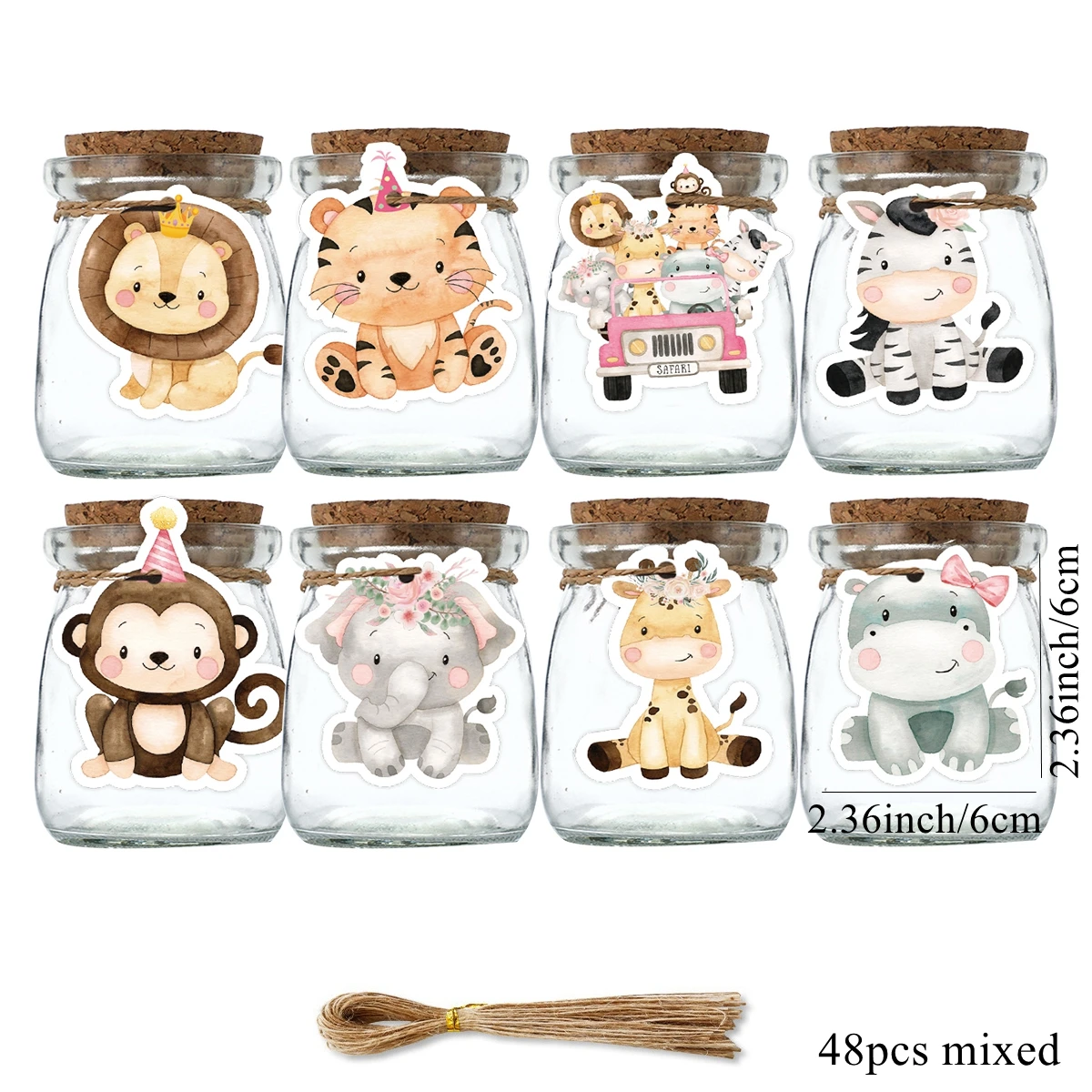 48pcs/lot Carton Animal Paper Tags Pink Craft Hanging Labels For Girl\'s Jungle Safari Birthday Party Gifts Wrapping Decoration