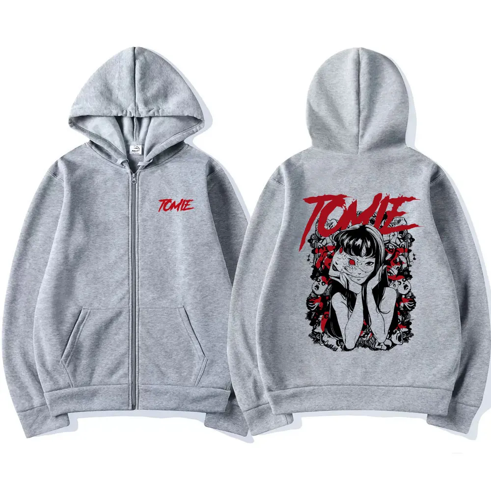 Japanischer Anime Tomie Junji Ito Reißverschluss-Hoodie für Männer und Frauen Vintage Manga Horror Zip-Up-Jacke Unisex Casual Fleece Zip-Up-Sweatshirt – Detail 6