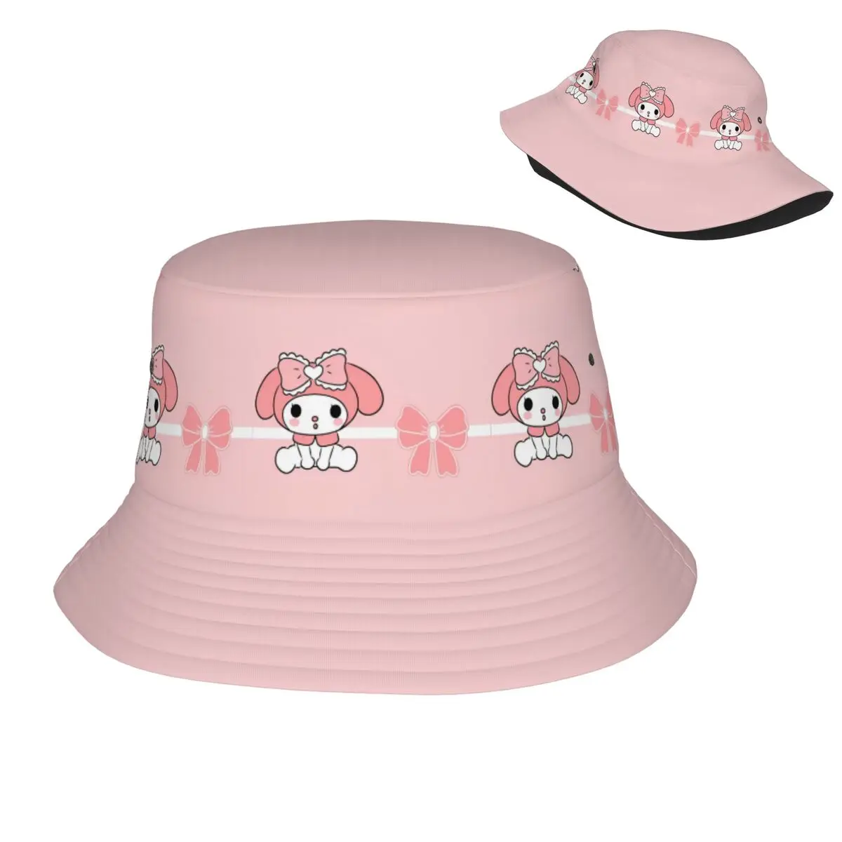 Summer Bob Cap My Melody Cute Cartoon for Unisex Fisherman Cap Reversible Cotton Bucket Hats Outdoor Fisherman Hat