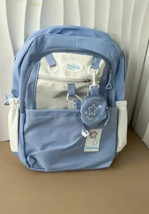 Women Students Contrast Color Drawstring Schoolbags Patchwork Kawaii Fashion Backpacks All Match Sweet Cute Backpack Y2k Korean