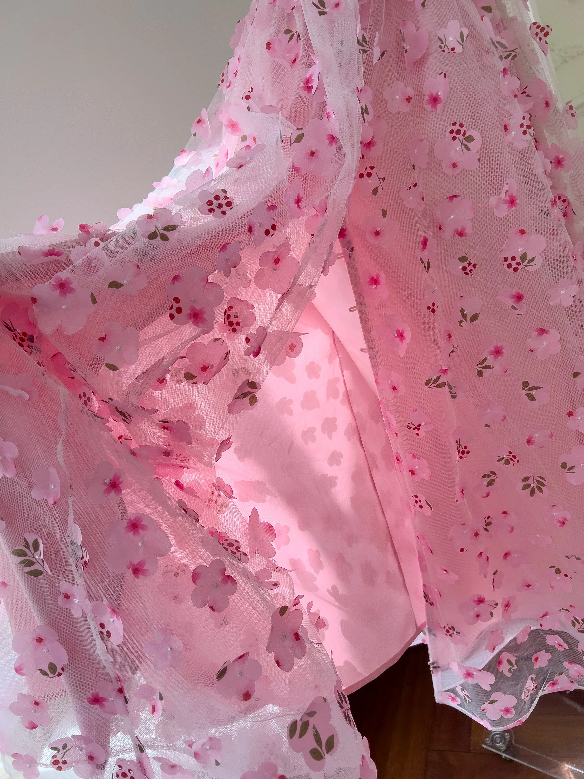 Ele Rosa Spitze 3D Blume Trägerkleid Fee T Princ Langes Dr Abendball Dr Frauen Sommer Nylonfaserkleid