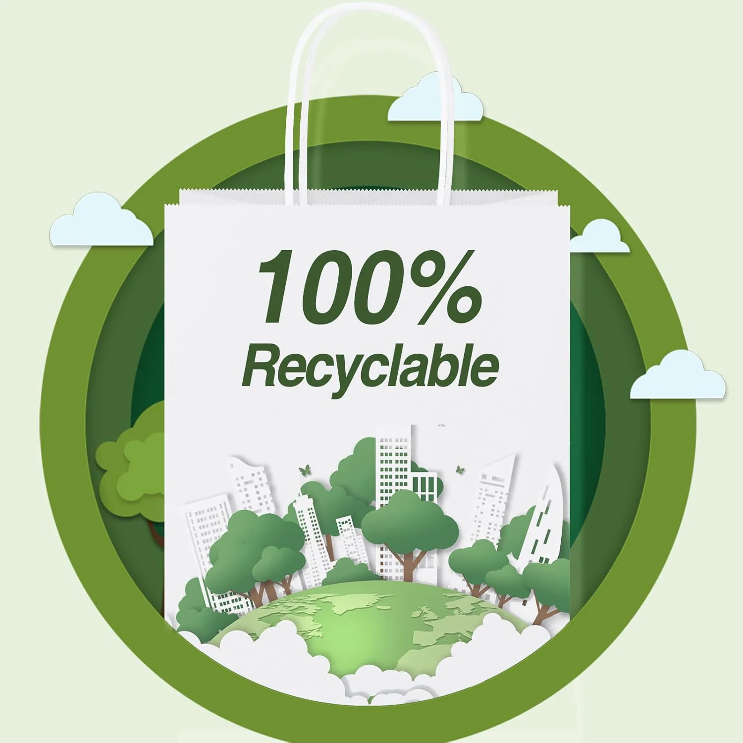 20 Stück weiße Kraftpapiertüten mit Griffen, recycelbare, langlebige Taschen für Geschäft, Einzelhandel, Lebensmittel, Boutique-Zubehör, Zuhause, Küche – Detail 5
