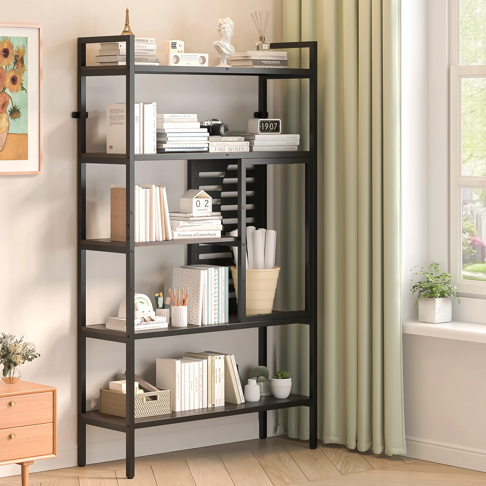 Rak Roti Besar dengan Lemari Atas, Lebar 40 inci, Rak Roti 5 Tingkat untuk Dapur dengan Penyimpanan, Rak Microwave Industrial, Rak Kopi