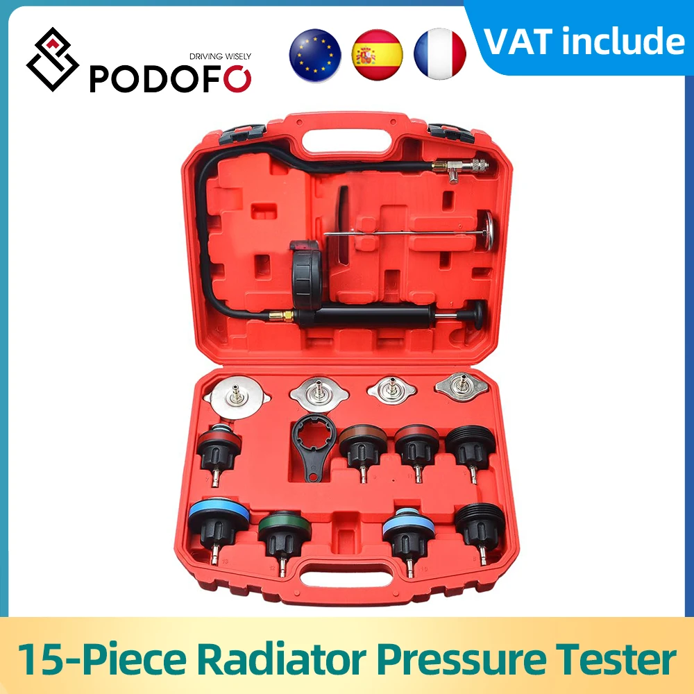 Podofo 15pcs Universal Radiator Pressure Tester Car Radiator Leak Testing Tool Kit Car Water Tank Cooling System