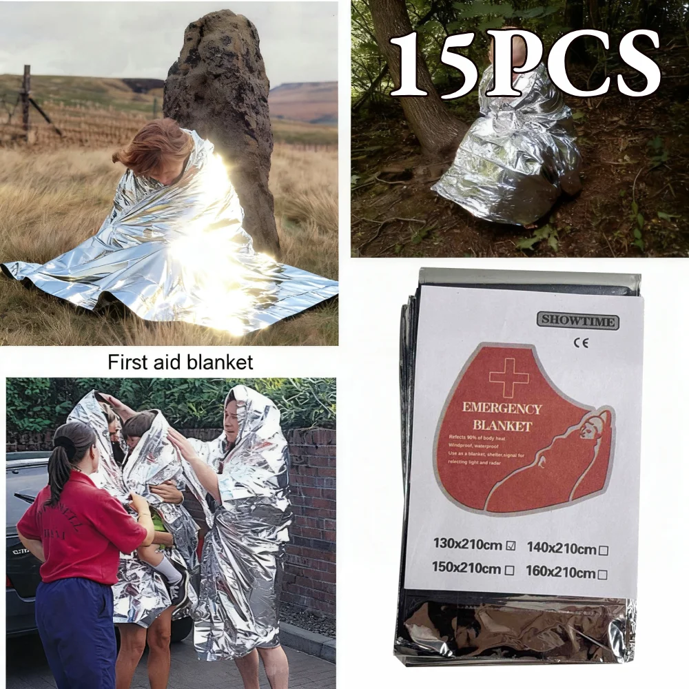15 قطعة 40 جرام بطانية حرارية خفيفة الوزن الفضة احباط مايلر بطانية طوارئ 130x210 سنتيمتر للمشي لمسافات طويلة/ماراثون/مأوى المطر/سيارة Sunsha #3