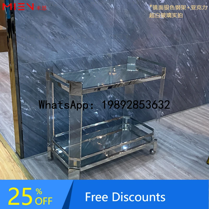 BF  Acrylic Dining Cart Electroplated Stainless Steel Acrylic Dining Cart Organic Glass Furniture