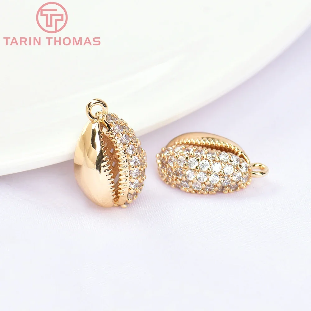 

(5751) 2PCS 10x14MM 24K Gold Color Brass with Zircon Conch Charms Pendants High Quality DIY Jewelry Making Findings Wholesale