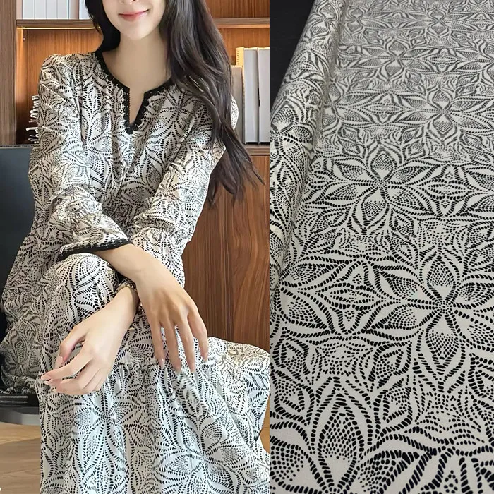 Black & White Starry Sky Abstract Print Silk Stretch Crepe De Chine Fabric Mulberry Silk Material For Dresses 140cm Wide Blouse