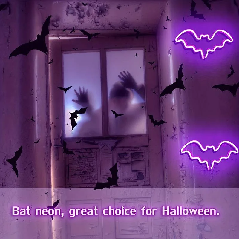 36x18cm Bat Neon Sign LED Night Lights USB Battery Halloween Wall Decoration Indoor Neon Wall Hanging Lamp For Home Bar Party