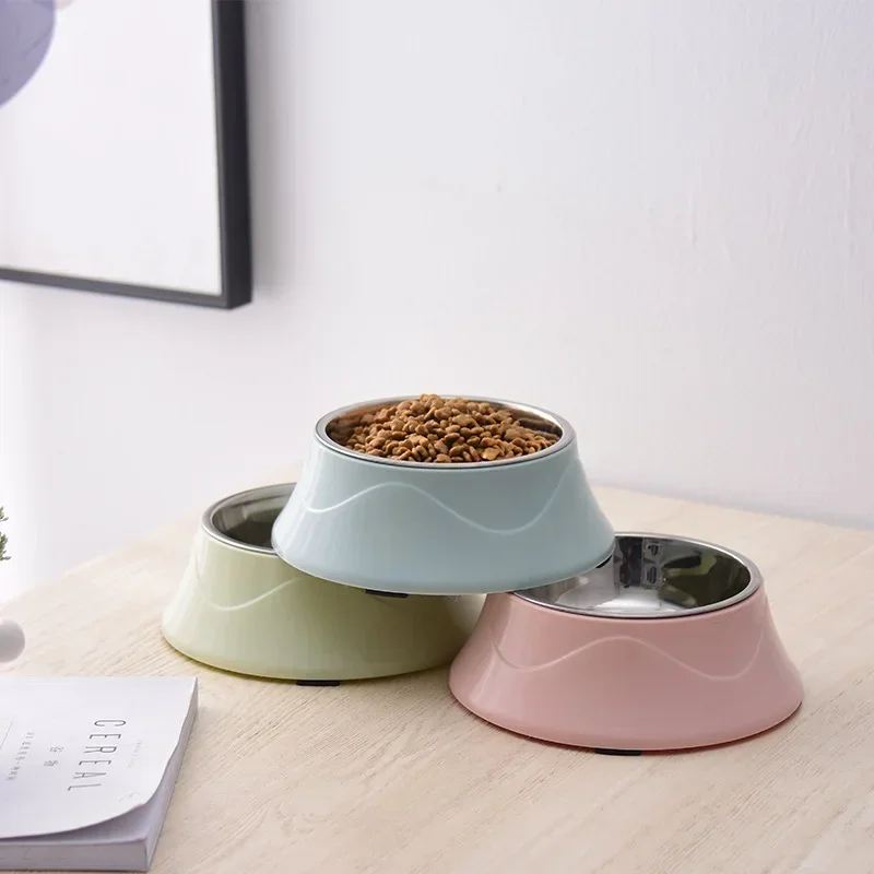 Pet Feeding Dishes Non-slip Base Stainless Steel Color Spray Paint Pet Dog Bowls Puppy Cat Food Drink Water Feeder Pet Supplies