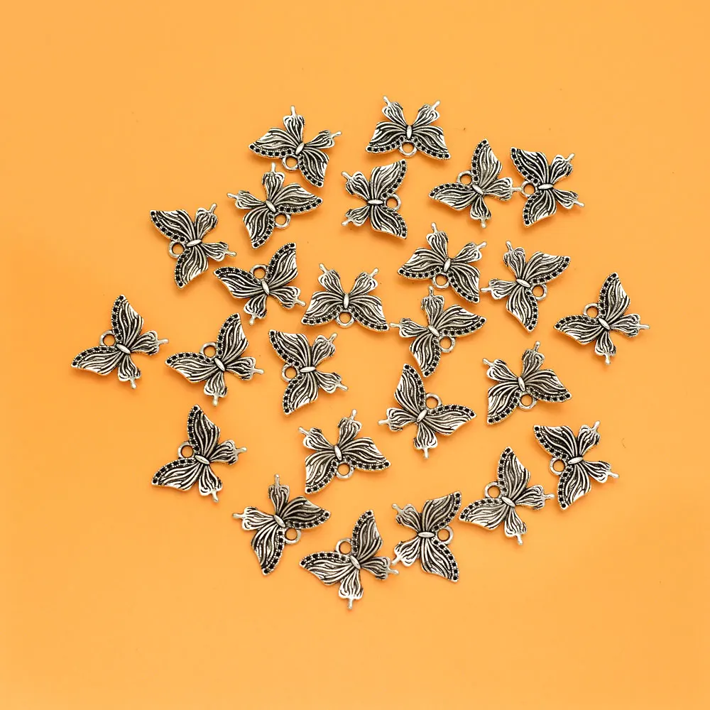 20pcs/Lots 13x17mm Vintage Mini Butterfly Charms Insect Pendant For DIY Earring Necklace Jewelry Making Supplies Accessories