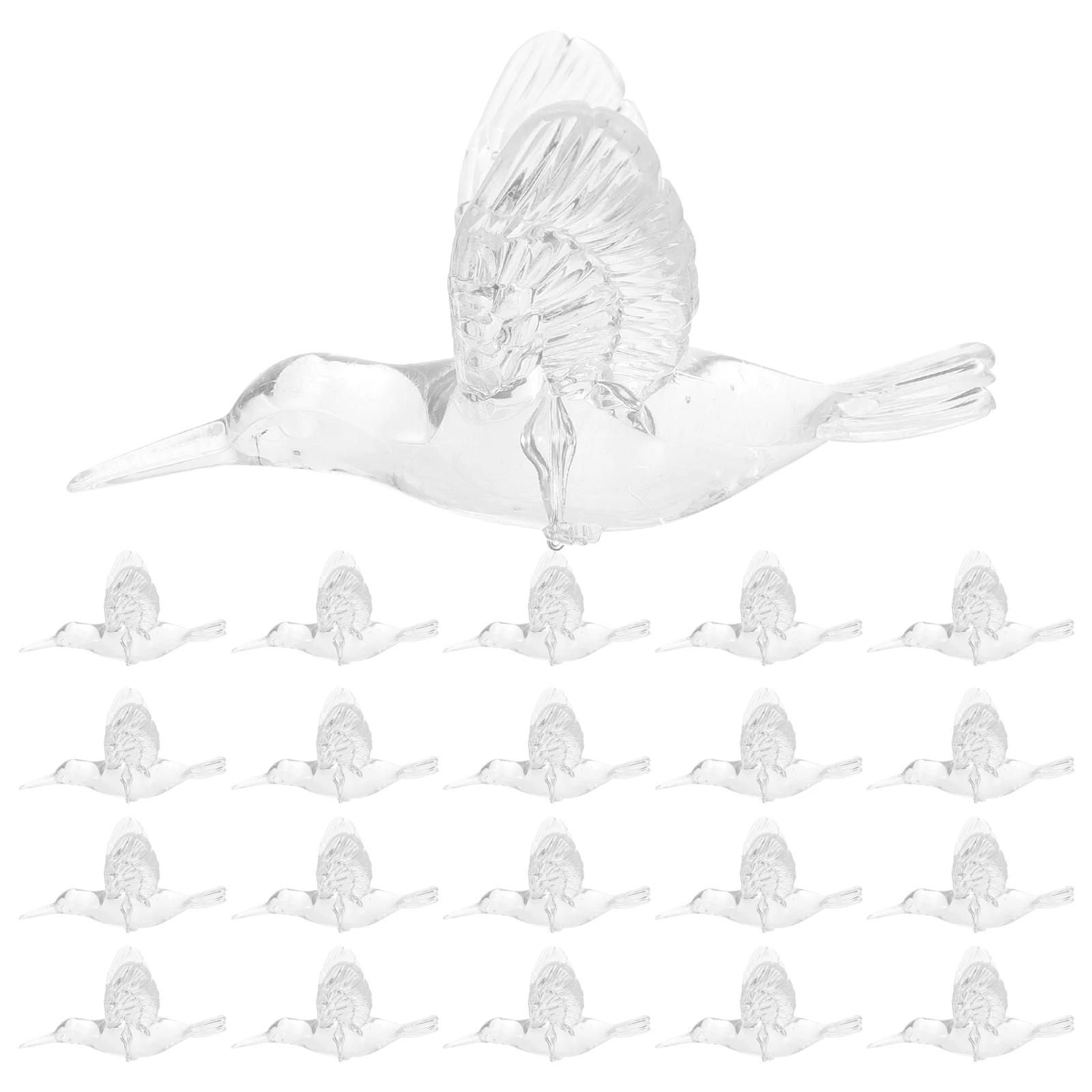 20 قطعة ديكور الطائر الطنان المعلقات الطيور المعلقة لسقف الزفاف حديقة المنزل الاكريليك الطائر الطيور زخرفة حفلة شفافة