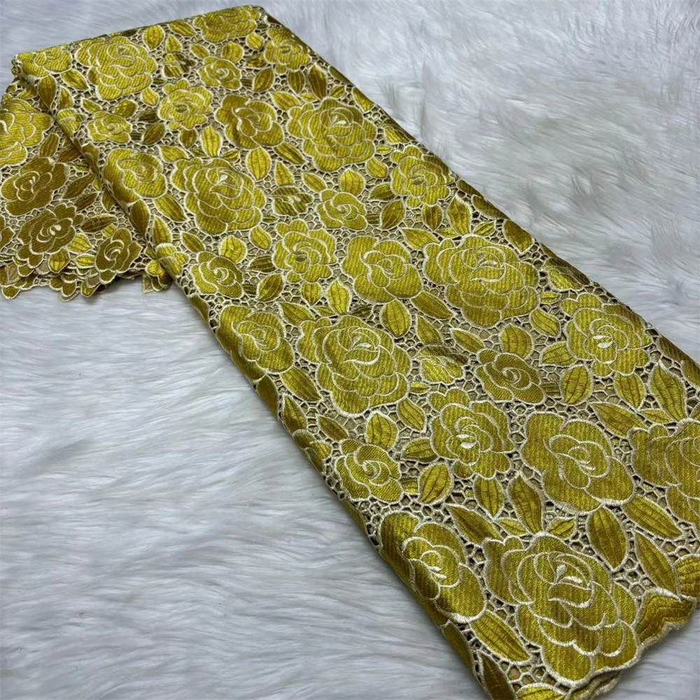 アフリカコードレース生地オレンジレースギピュール生地高品質レース 2025 女性のためのドレスブルー 5 ヤード