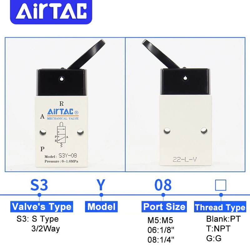 Airtac S3Y-M5 S3Y-06 S3Y-08 3/2-Wege-Hebelventil, mechanisch gesteuertes Handventil – Detail 5