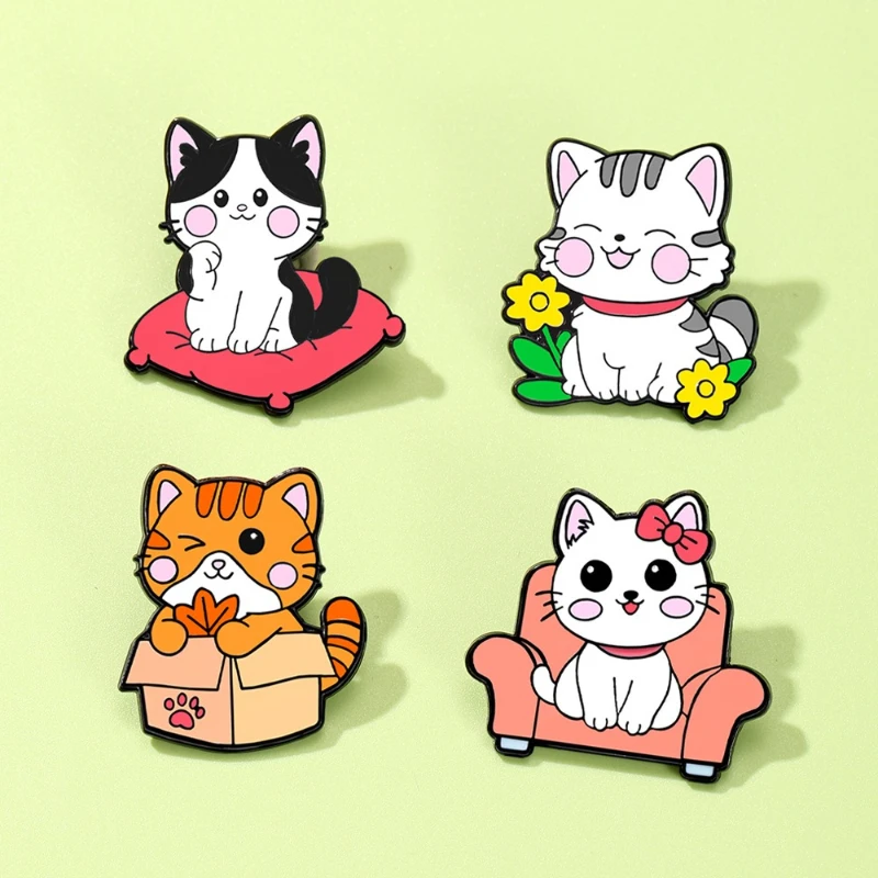 

New Cute Cat Enamel Alloy Brooch Unisex Pet Expression Pin Badge Decoration for DIY Clothes Bags Shoes Hat Scarf T-shirt Jeans
