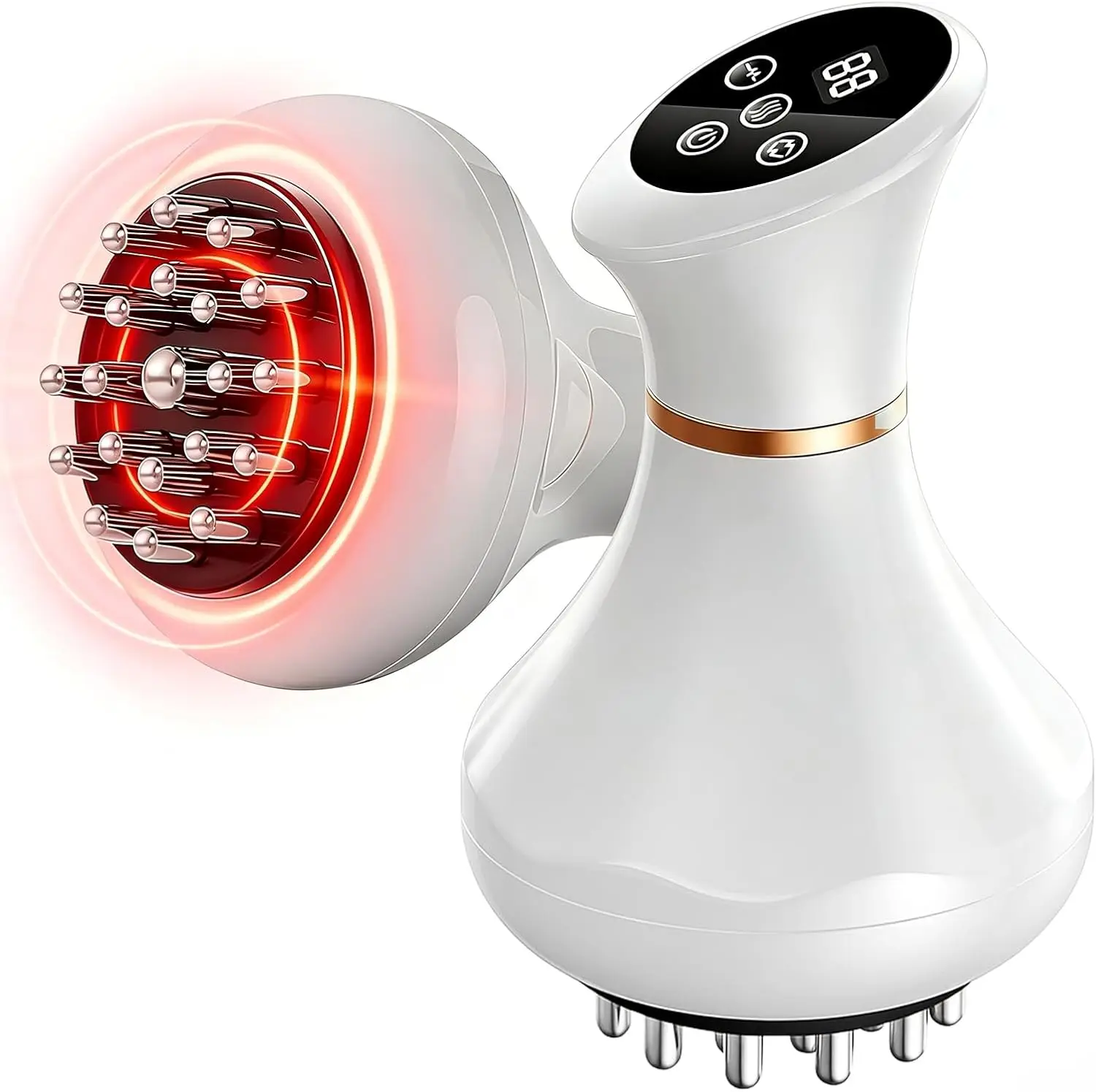 Lymphatic Drainage Massager with Microcurrent - Electric Anti-Cellulite Body Sculpting Tool for Legs, Arms & Belly | Red Light Therapy, Heat & Vibration | Reduces Stretch Marks & Cellulite (white)