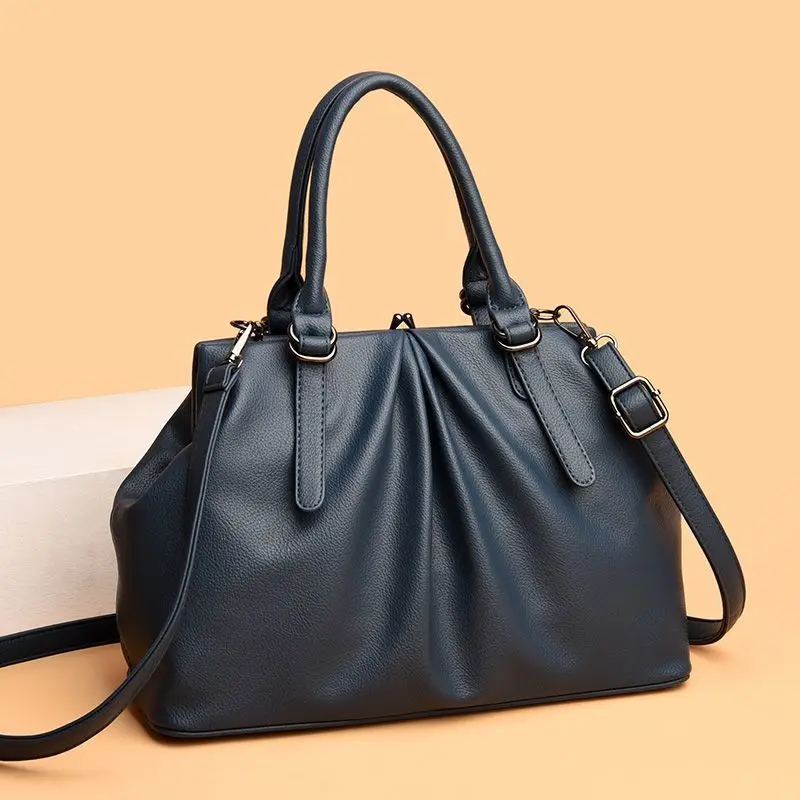 New Fashion Pleated Leather Texture Shell Shaped Women Handbag Simple And Casual Multifunctional Shoulder Crossbody Bag TrendY