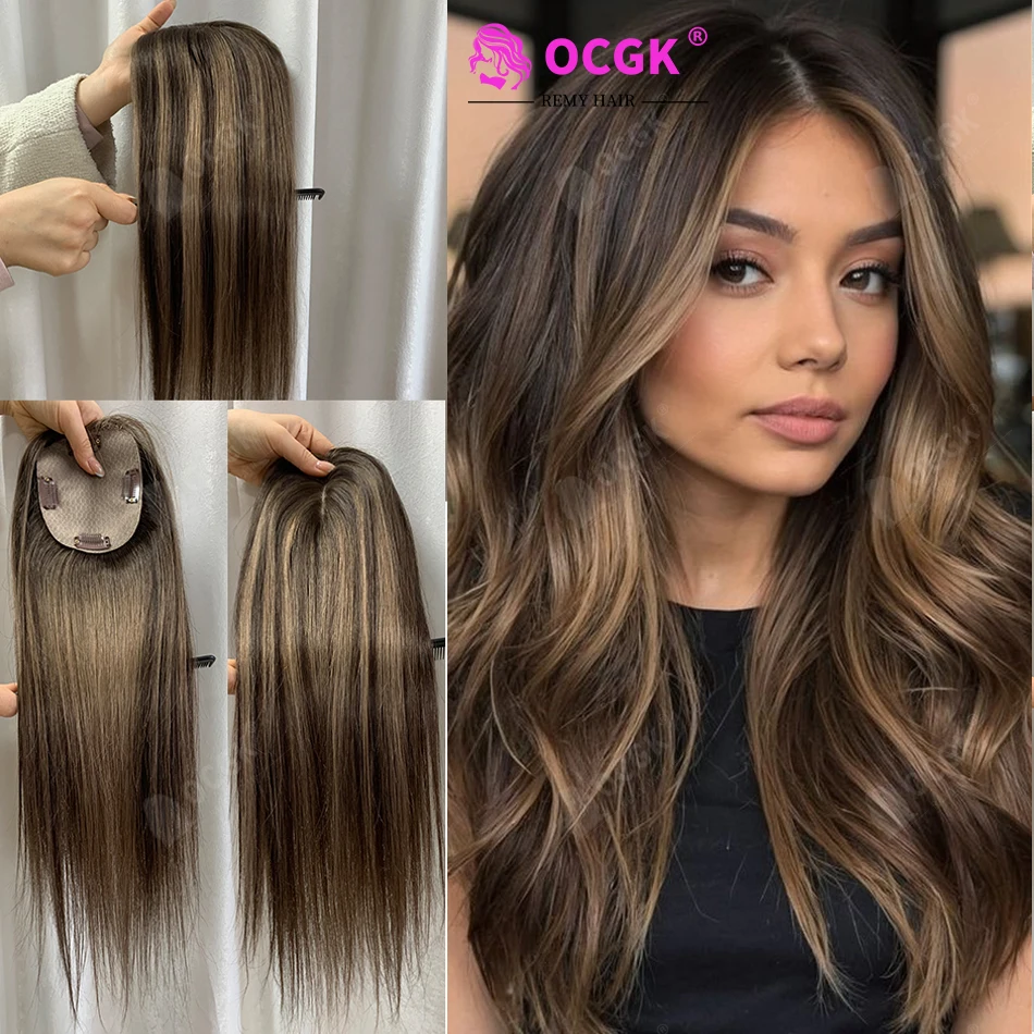 topper-de-cheveux-humains-lisses-de-17-pouces-base-10x12cm-marron-champignon-avec-meches-postiche-a-clipser-pour-femmes-souffrant-de-cheveux-clairsemes-pour-ajouter-du-volume
