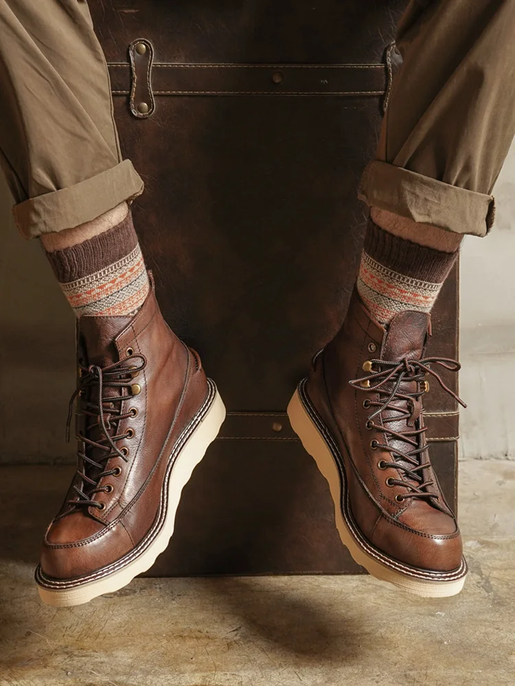 

Повседневные спортивные высокие ботинки в американском стиле ретро, мужские мотоциклетные рабочие ботинки из натуральной кожи в британском стиле на толстой подошве, мужская обувь