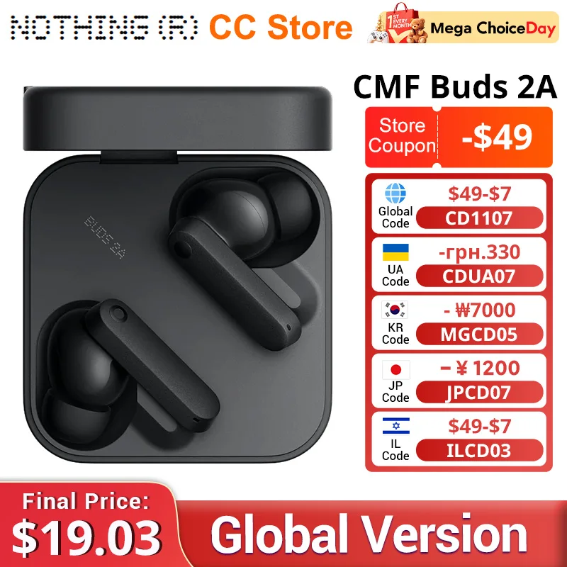 Global Version CMF Buds 2a 12.4mm  Driver 42dB ANC 4HD Mics Up to 31H of playback IP54 Bluetooth 5.4