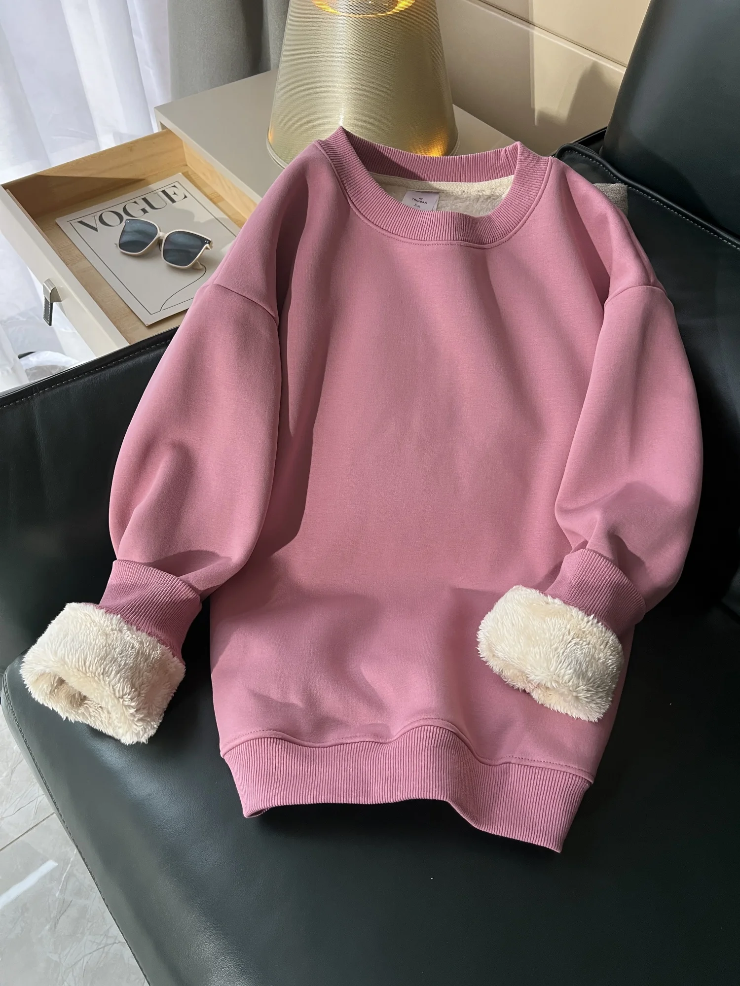 

Fleece Lined Hoodie Women Winter Thickened round Neck Autumn Winter Ultra Thick Sheepskin Simulation Hoodie Trendy Street Style