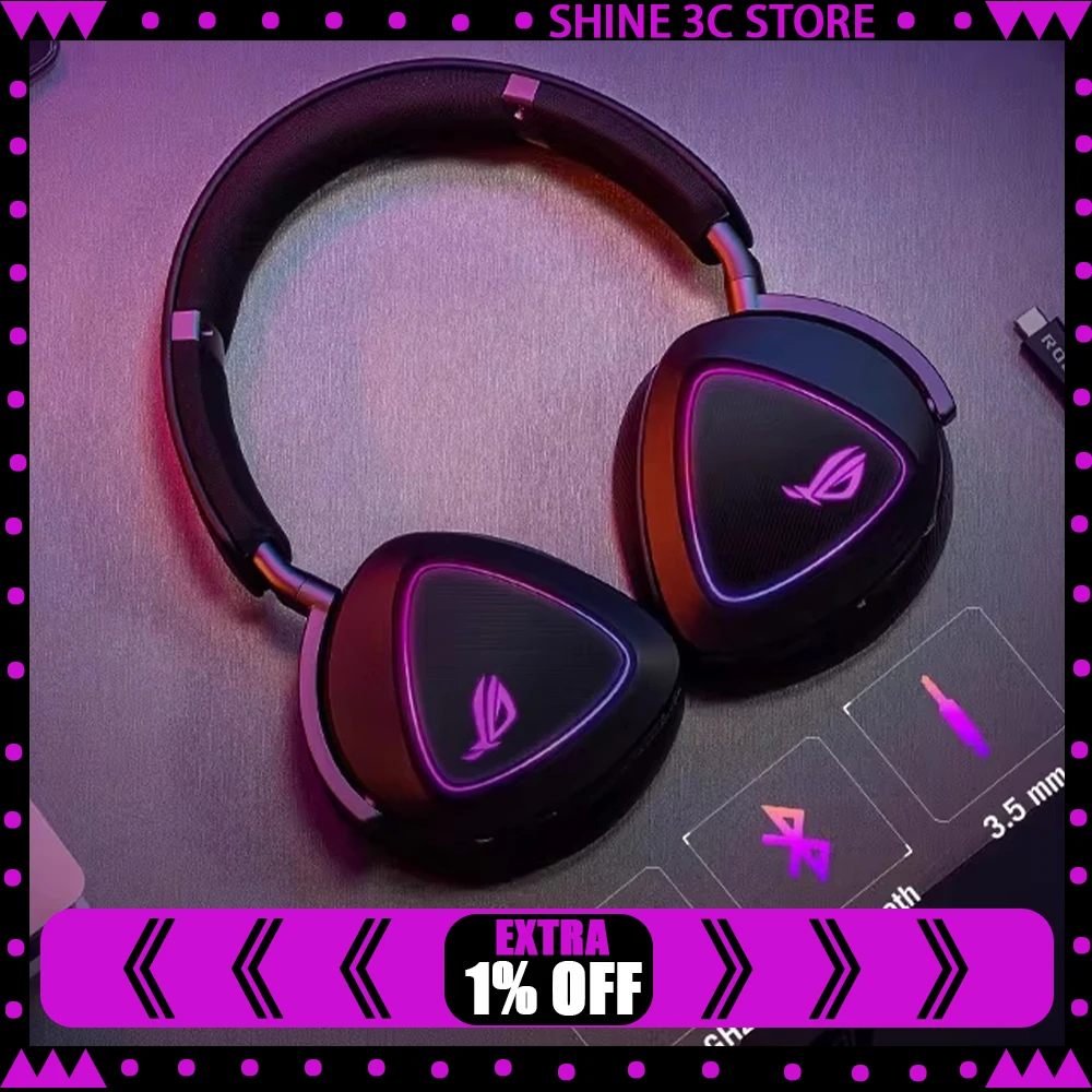 

ROG Prism2 Wireless Headphones 7.1 Surround Sound Effect 50mm titanium-plated diaphragm Game Headset Light Weight Pc Accessories