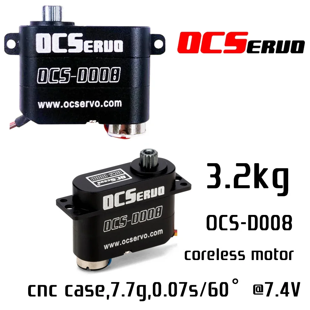 OCS-D008 7,4 V 3,2 kg. cm 7,7 g 0,07 S/60 °   Motore coreless Micro servo Metal Gear All CNC Case