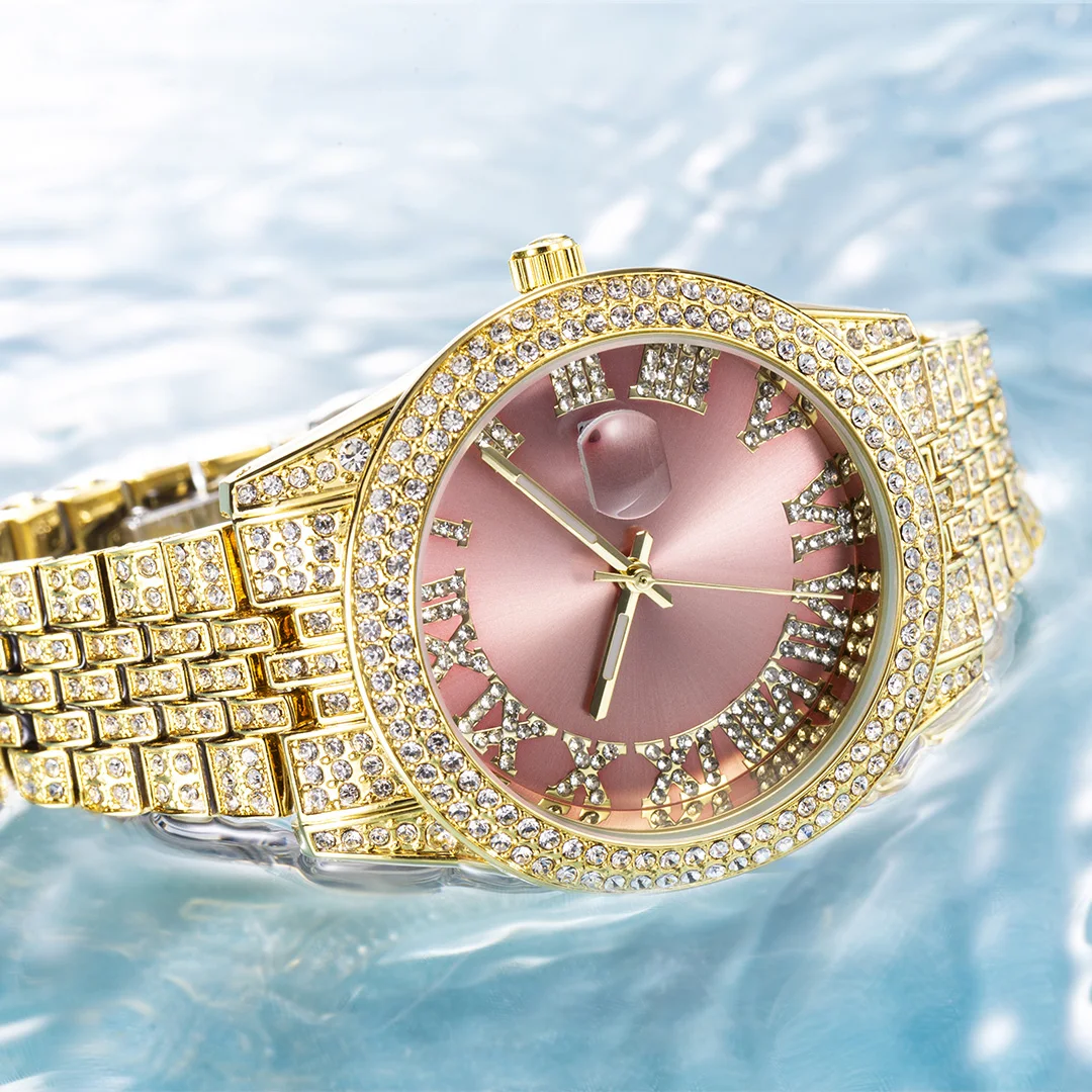 Ladies Pink Watches Gold Diamond Stylish Brand Luxury Women Wristwatches Hot Style Elegnat Party Dress Watch Waterproof  Gift