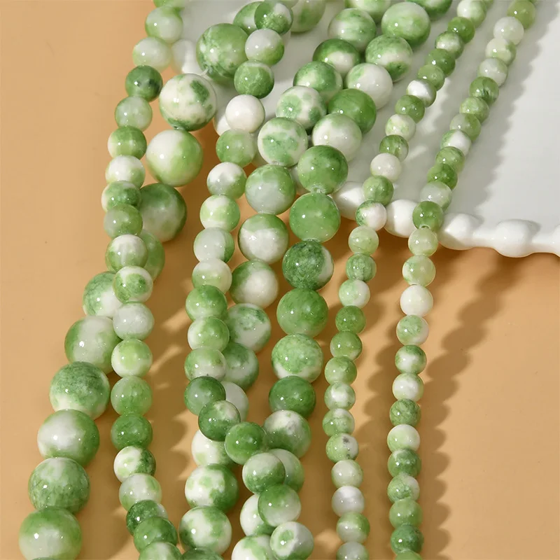 

6-12mm Green Milk Cover Persian Jade Round Beads Straight Loose Beads For Earrings Bracelet Necklace Handmade Jewelry Making