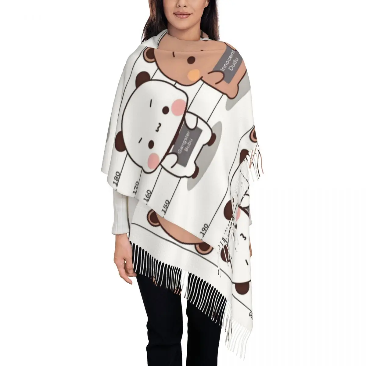 

Gangster Bubu Innocent Dudu Peach And Goma Tassel Scarf Women Soft Bear Cartoon Anime Panda Shawls Wraps Ladies Winter Scarves