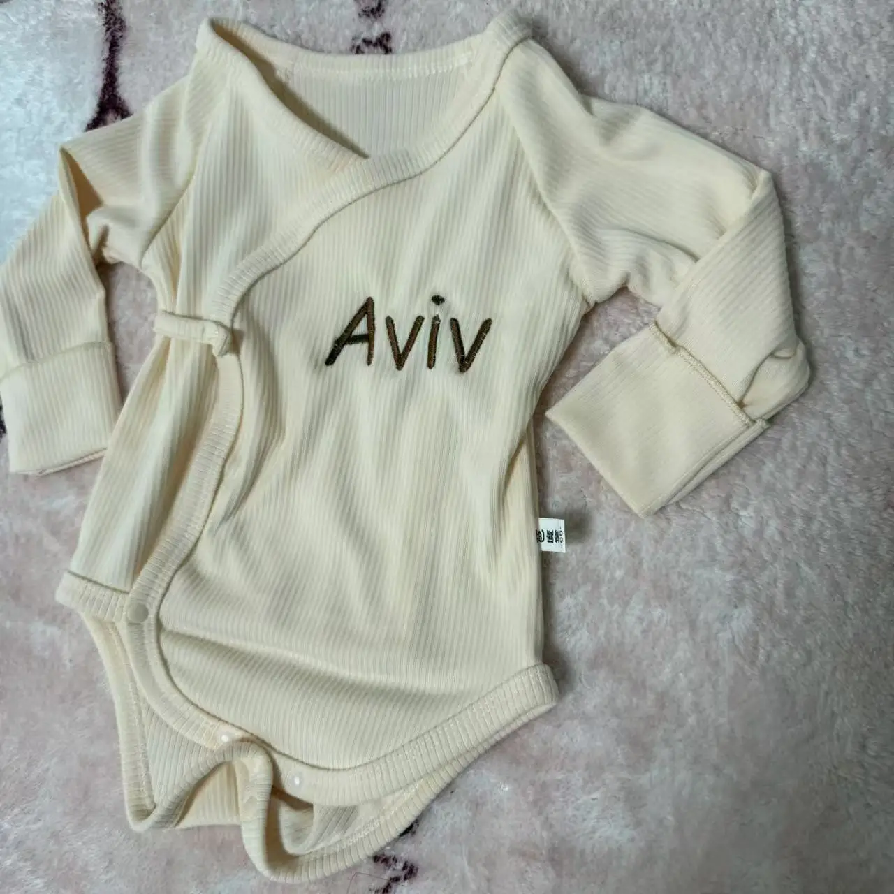 Name Custom Solid Color Spring And Autumn Baby Diagonal Lapel Jumpsuit Embroidered Cotton Newborn Baby Postpartum Clothing