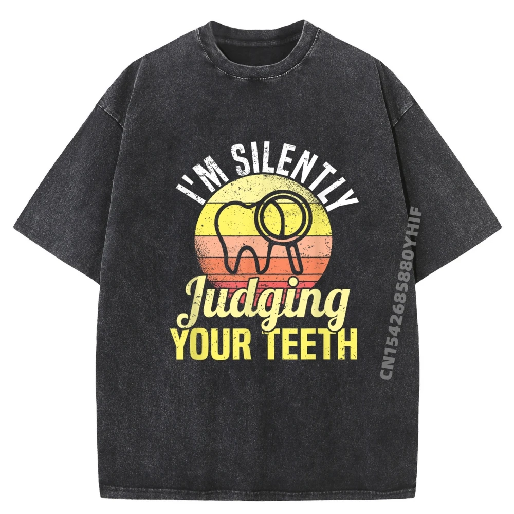 

Outdoor I Im Silently Judging Your Teeth Female T Shirt Loose Graphic Tees Mens Street Wear Washed Tee-Shirt