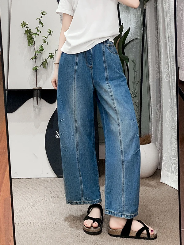plus Size Loose High Waist Straight Leg Jeans Women's Casual Pants Wide Leg Trousers Non-Stretch Denim for Middle-Aged Women