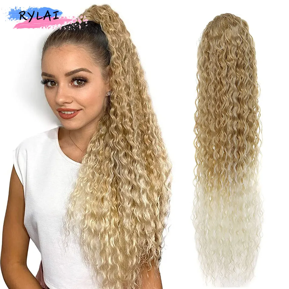 Curly Ponytail Extensions Synthetic Hair Extensions 32Inch Hairpieces Pony Tail Fake Hair Heat Resistan For Women Natural