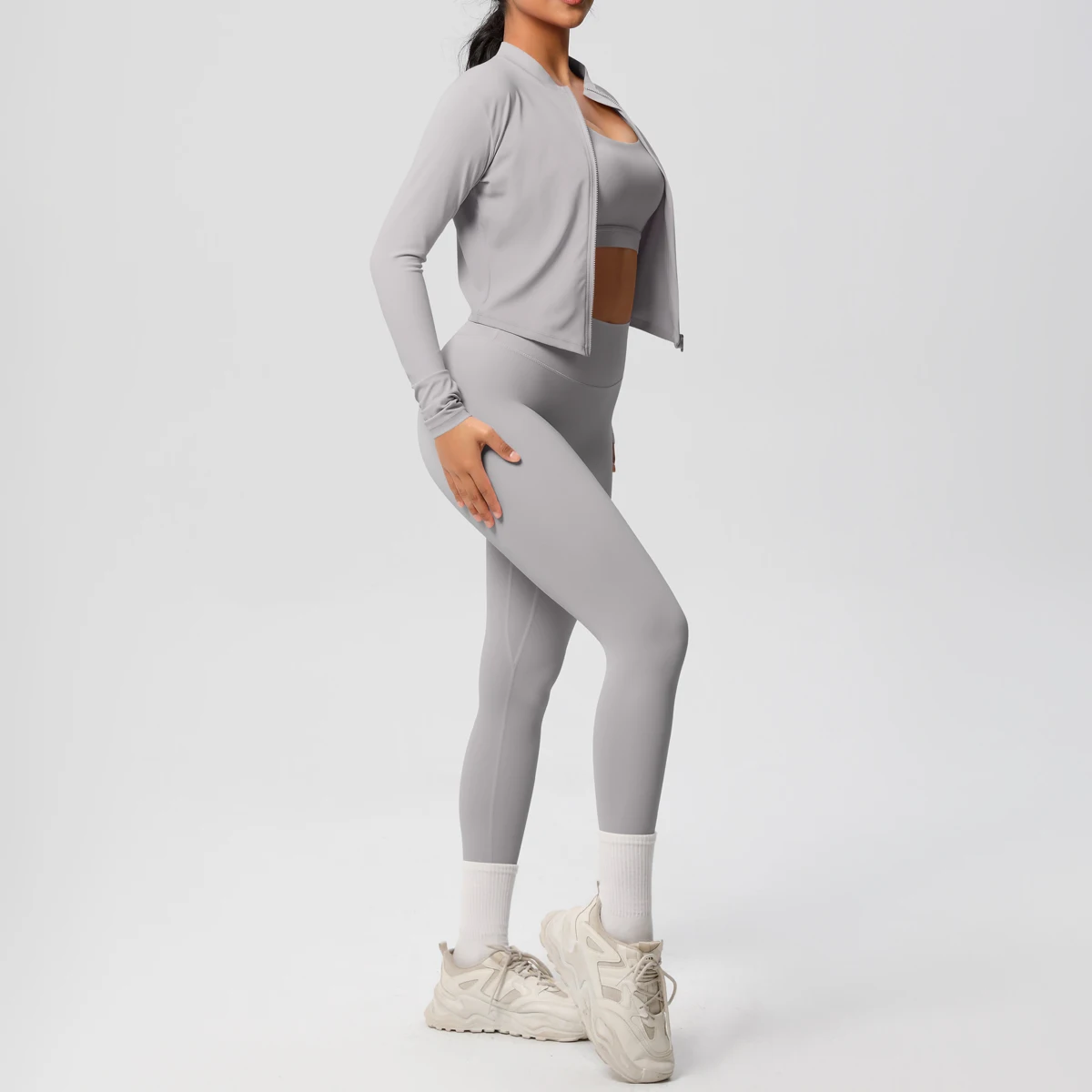 3 stücke Sportswear Yoga Set Gym Sport Bh Zipper Jacke Leggings Kleidung Sportswear Yoga Anzüge Für Frauen Fitness Set Trainingsanzug – Detail 31