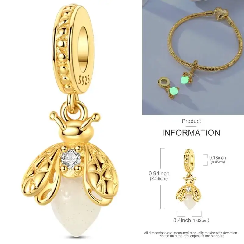 Hapilife 2026 Luminous Firefly Charms 925 Sterling Silver Gold Butterfly Beads Fit Original Bracelet Necklace DIY Jewelry Gift