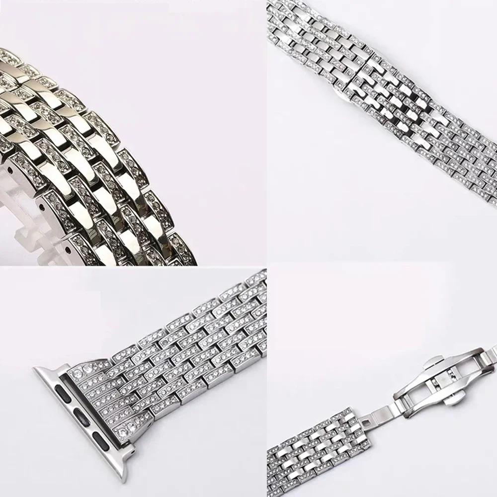 Luxury Diamond Bracelet For Apple Watch Ultra 49mm 41 45mm 38mm 40mm For iWatch Series 8 7 4 5 6 44mm 42mm Women Metal Wristband