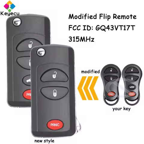 KEYECU Modified Flip Remote Car Key With 3 4 Buttons for Chrysler Voyager Town &amp; Country for Dodge Caravan Dakota Fob GQ43VT17T